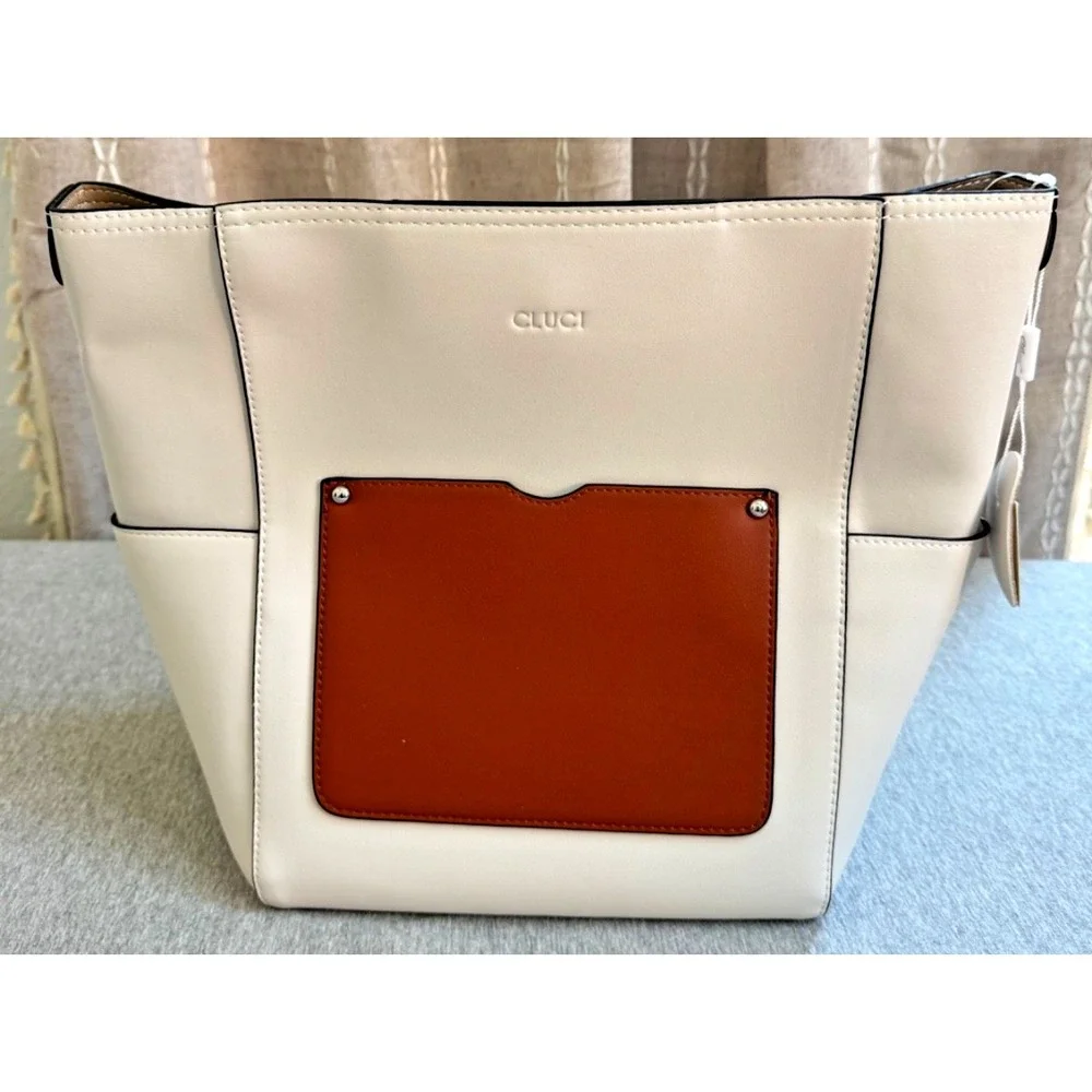 CLUCI Vegan Leather Hobo Bucket Bag Pockets 2 Detachable Straps White Brown